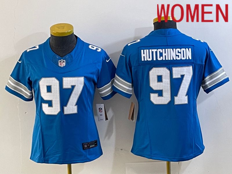 Women Detroit Lions #97 Hutchinson Blue Three generations 2024 Nike Vapor F.U.S.E. Limited NFL Jersey